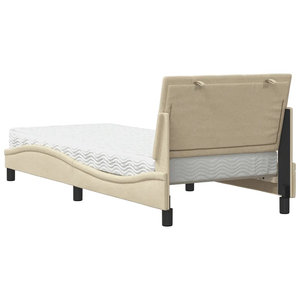 Letto con Materasso Hanko Crema 90x190 cm in Tessuto