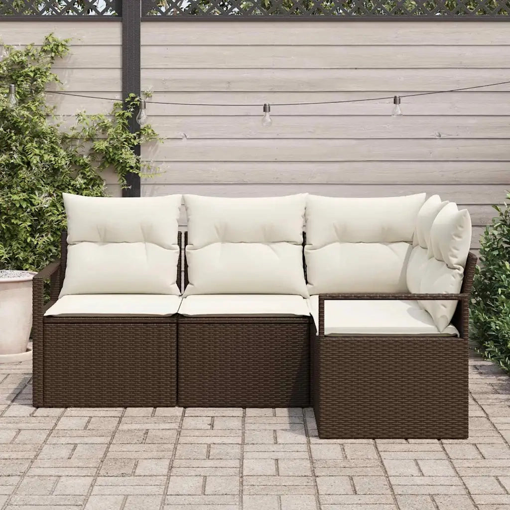 Set di divani con cuscino 4 pcs Marrone e Crema polyrattan