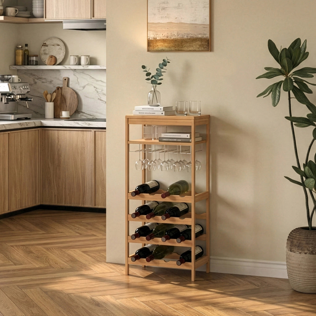 Scaffale Portabottiglie Fillby Cantinetta Vino 100 x 47 x 29 cm in Bambù Naturale [en.casa]