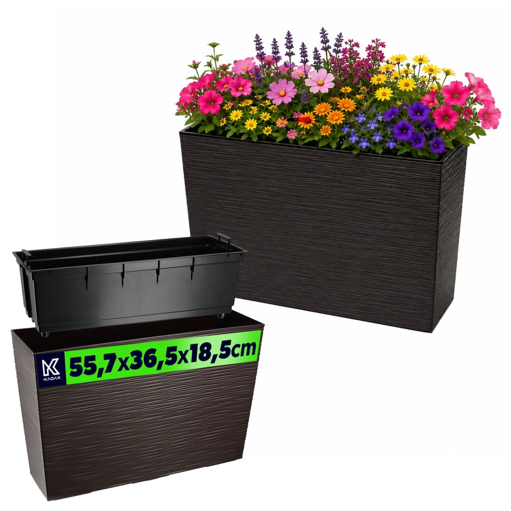 Vaso da fiori KADAX, vaso da giardino alto con inserto, 19x56 cm, color moka.