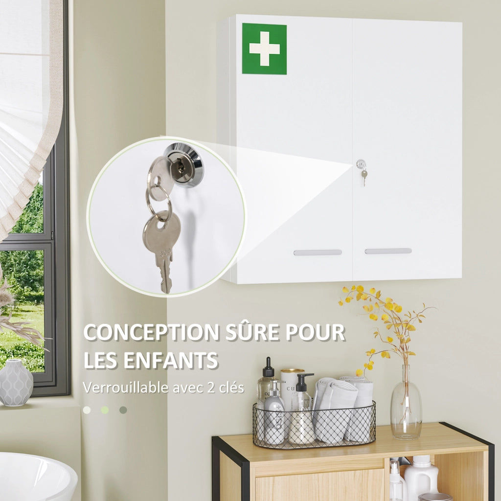 Armadietto per Medicinali 6 Ripiani con Serratura e 2 Chiavi 55x18x60 cm, Mobiletto Primo Soccorso Bianco Pratico e Salvaspazio
