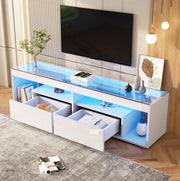 Mobile TV LED 180x40x46 cm con 2 cassetti e ripiani in vetro temperato bianco HOMVRA