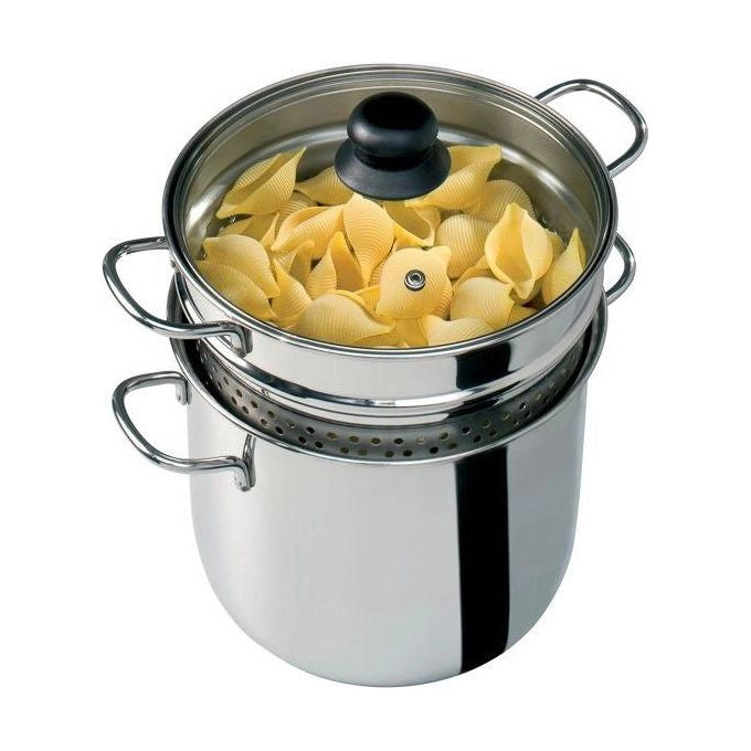 Barazzoni 419048022 Cuoci e Vedi Pastaiola Cuocipasta Acciaio Inox 18-10 22 cm 6 L con Cestello e Coperchio in Vetro