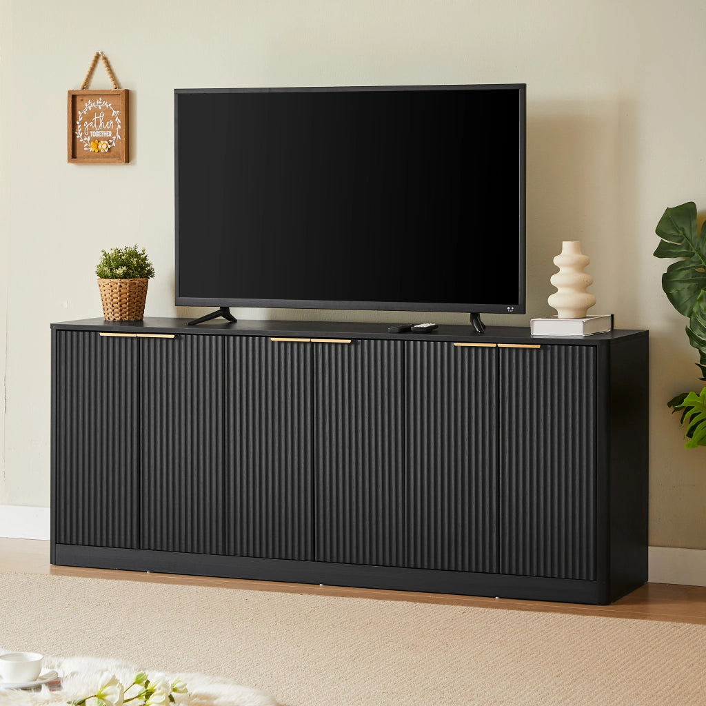 Credenza 170x40x70;5 cm con 6 ante; mobile TV e contenitore multifunzione in MDF nero