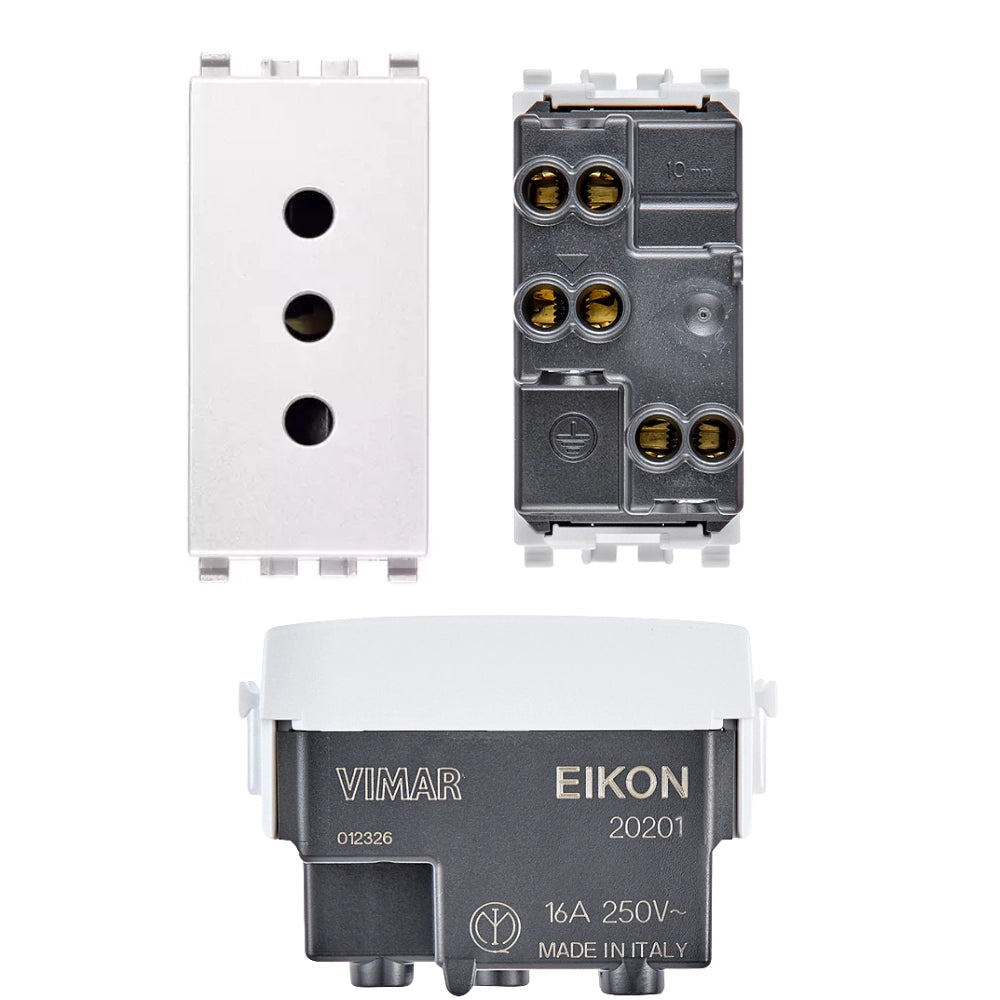 Vimar presa sicury 2p+t 10 a 250 v~ standard italiano tipo p11 varie finiture *** colore bianco, confezione 1
