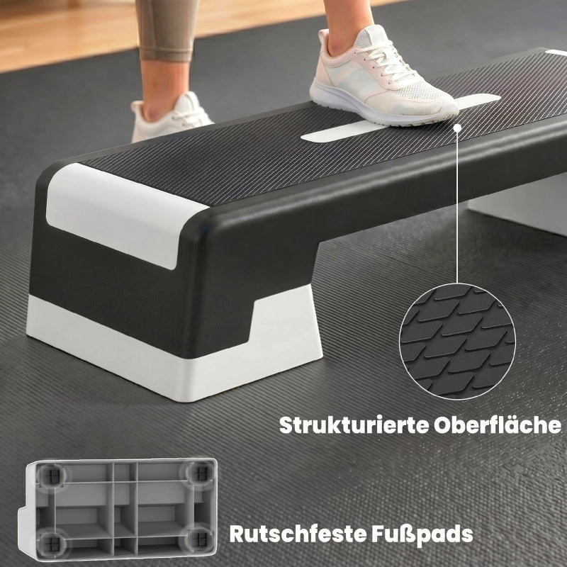 Pedana step regolabile in altezza, stepper aerobico fitness con 3 livelli (15/20/25 cm), tappetino antiscivolo, nero e grigio