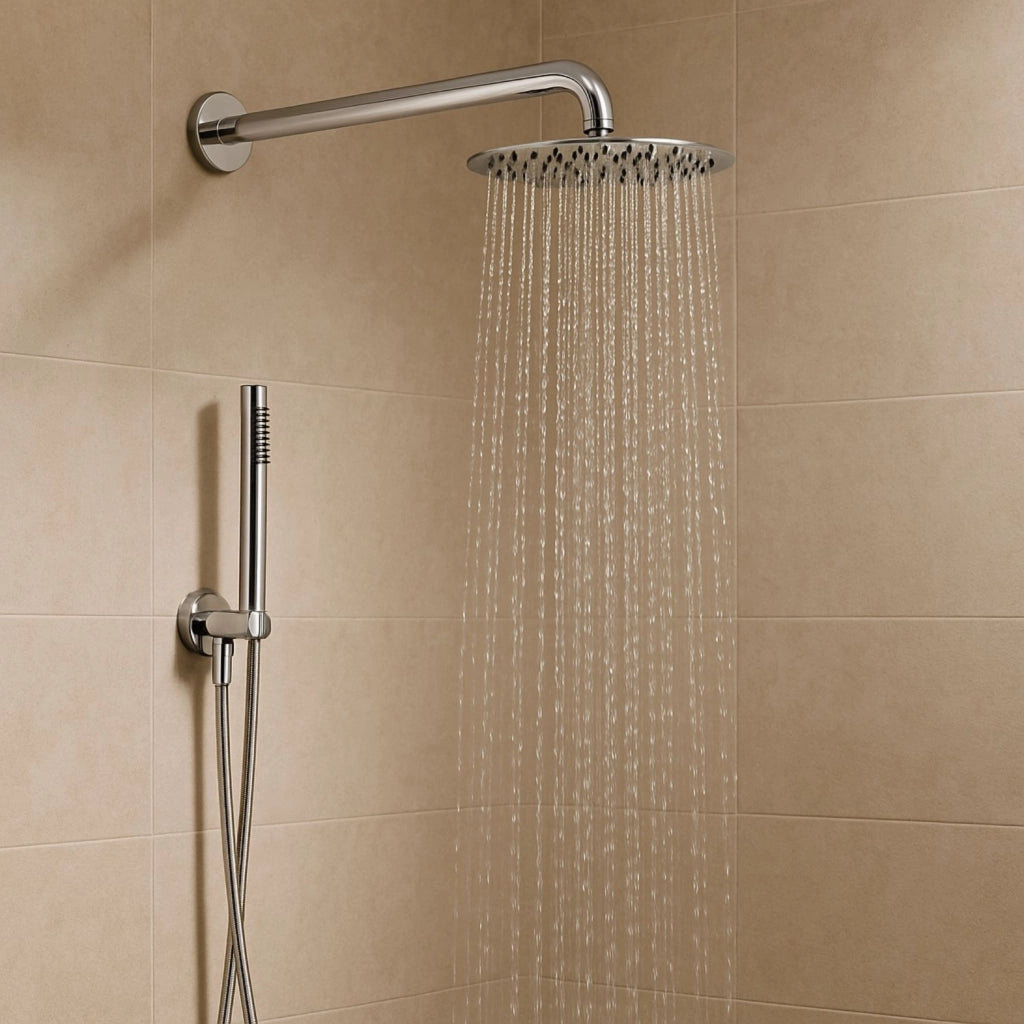 Set per doccia soffione tondo in acciaio inox 250 millimetri *** finitura- spazzolato, confezione 1