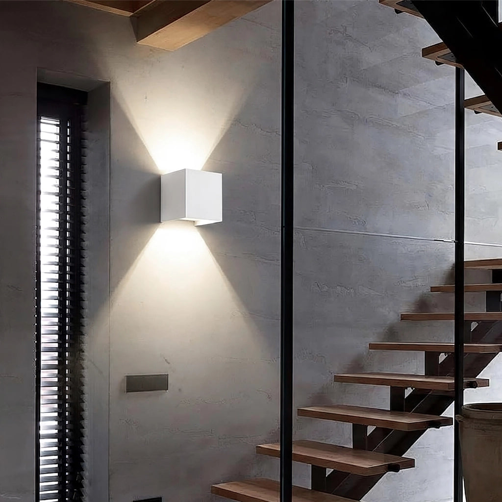Set 2 Pezzi Applique LED da Parete 2 LED Design Quadrato IP65 Interno/Esterno Luce Naturale o Fredda Nero o Bianco Luce Naturale - Bianco
