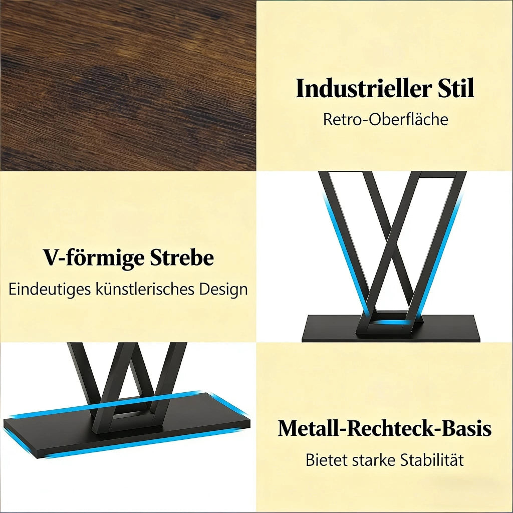 Consolle stretta con gambe metalliche a V piano in MDF struttura in metallo nero marrone rustico 110 × 30 × 80 cm