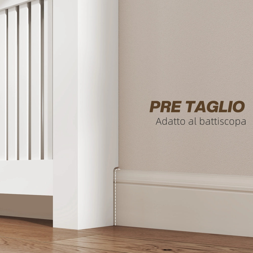 Copritermosifone Moderno in Legno Bianco a Doghe con Cassetto Portaoggetti e Sistema Antiribaltamento, per Casa, 112x19x97 cm