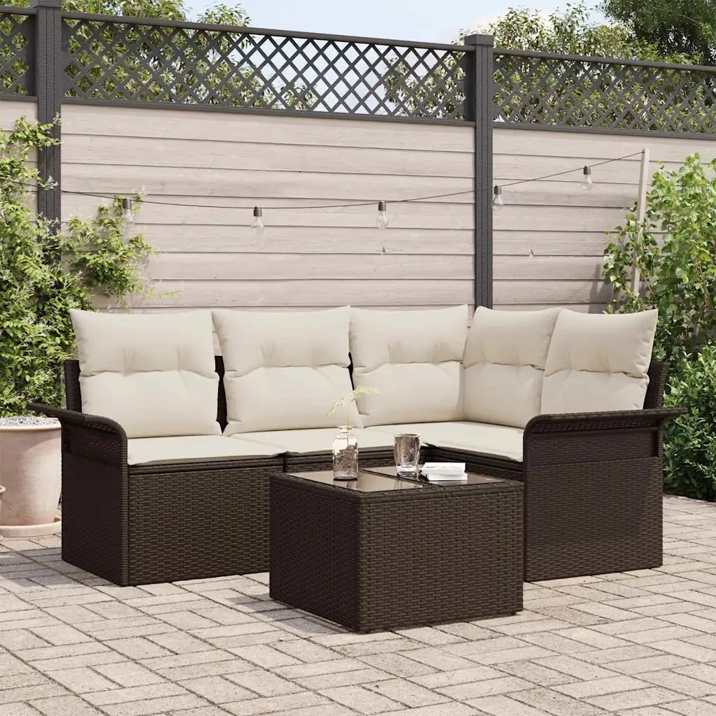 Set Divano da Giardino 5 pcs Marrone polyrattan