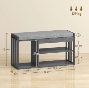 Panca Porta Scarpe con 3 Ripiani, Grigia, 86x30x45 cm, per Ingresso e Soggiorno