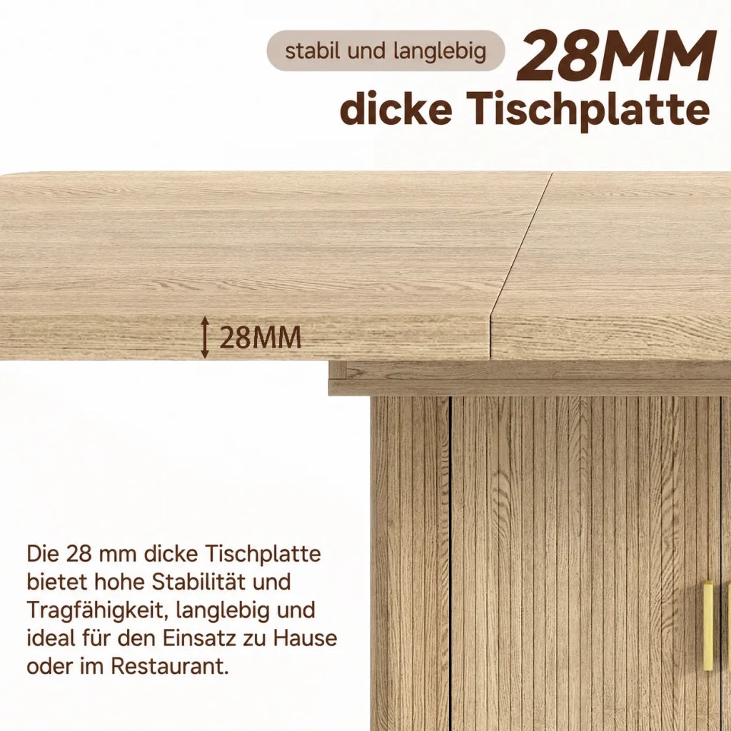 Tavolo da pranzo allungabile stile scandinavo, colore quercia, 150/200x90 cm, piano spesso con vano portaoggetti, per 6-8 persone