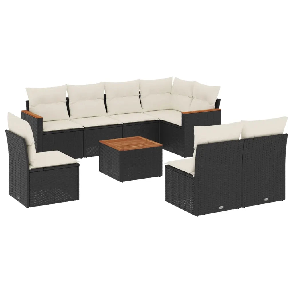 Set Divani da Giardino 9 pz con Cuscini Nero in Polyrattan