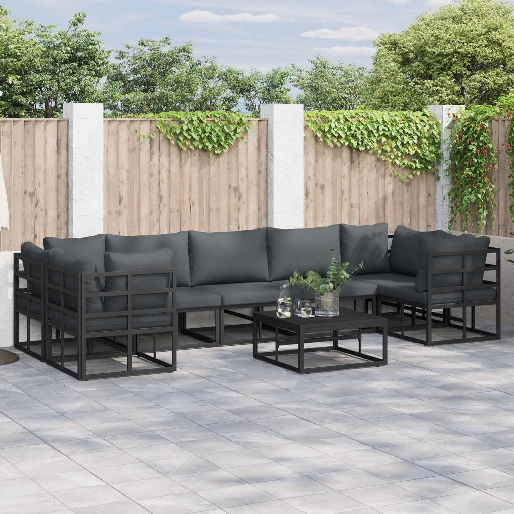 Set Divano da Giardino con cuscino 8 pcs Nero Alluminio 3378947