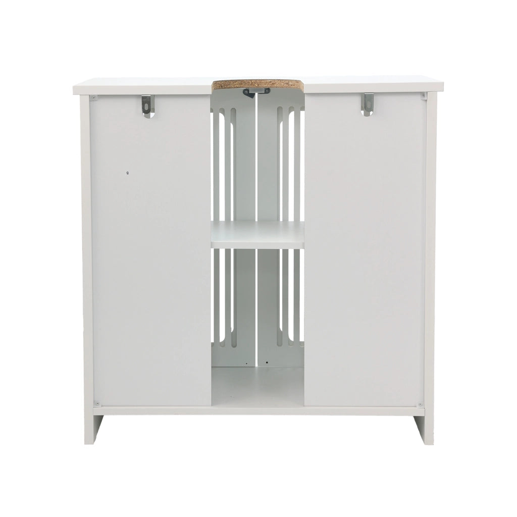 Mobile sottolavabo con 2 ante a lamelle e ripiano regolabile, bianco, per bagno e lavanderia, in MDF e truciolare