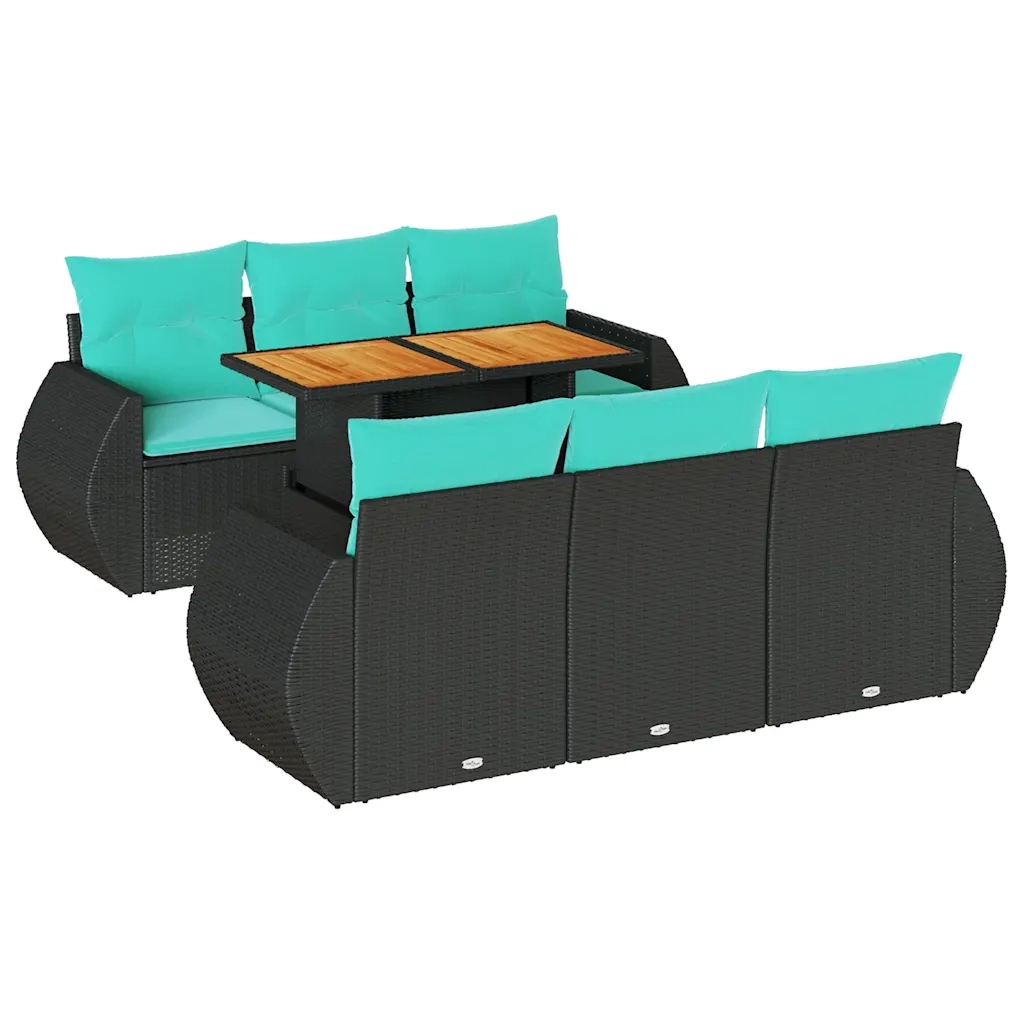 Set Divani da Giardino con Cuscini 7pz Nero Polyrattan 3327221