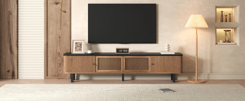 Mobile TV 190x35x45 cm con 2 ante scorrevoli e anta a griglia color rovere HOMVRA