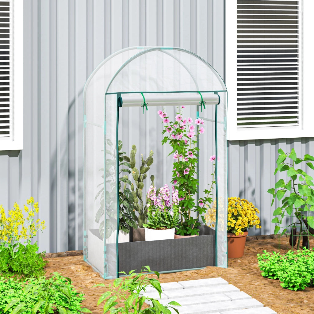 Serra a Parete per Piante con Sacco e Porta Avvolgibile, Struttura in Acciaio e Plastica PE Trasparente, per Giardino e Balcone, 89x50x152 cm