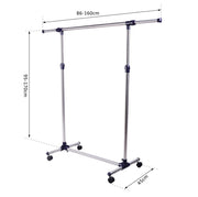 Appendiabiti con ruote regolabile in altezza e larghezza, struttura in acciaio inox, da 86 a 160 cm di larghezza