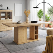 Tavolo da Pranzo Estendibile 140/180x80 cm con Spazio Portaoggetti in MDF, Colore Rovere