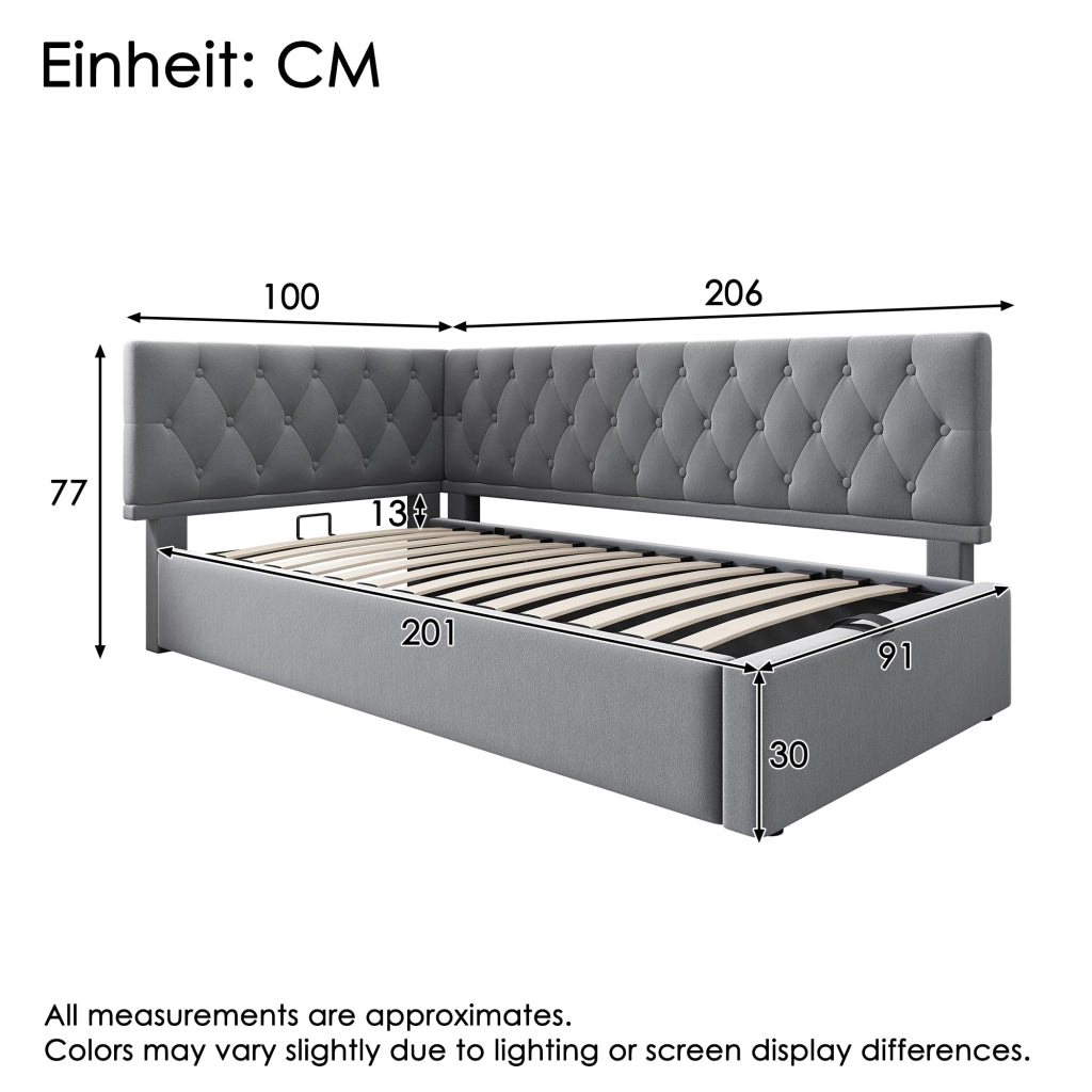 Letto singolo 90x200 cm grigio con contenitore