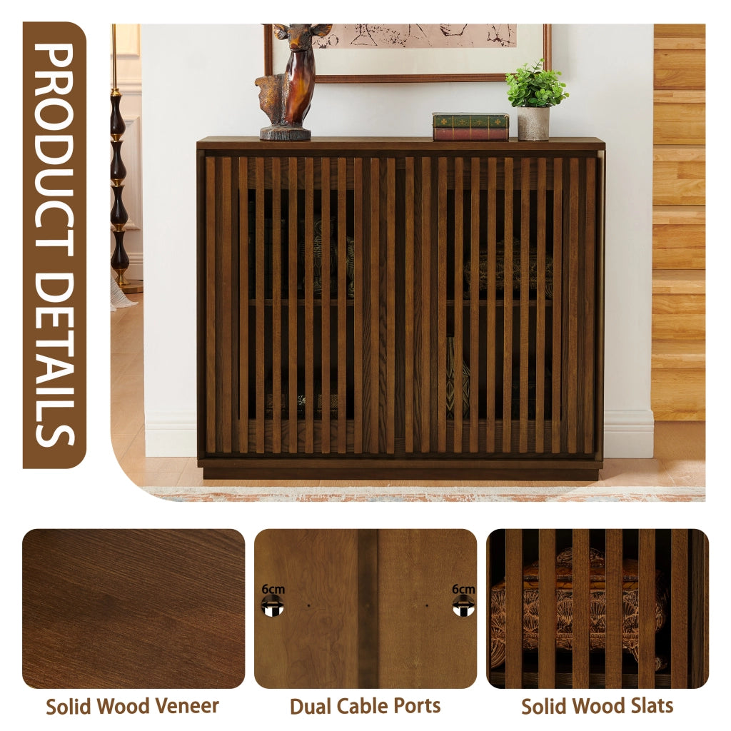 Credenza e madia con ante scanalate e passacavi per soggiorno e sala da pranzo in MDF color noce 99 × 23,5 × 82,6 cm