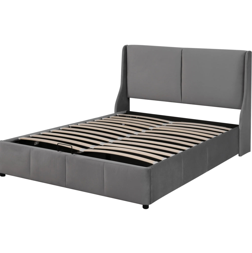 Letto matrimoniale 140x190 cm con contenitore idraulico in velluto; grigio