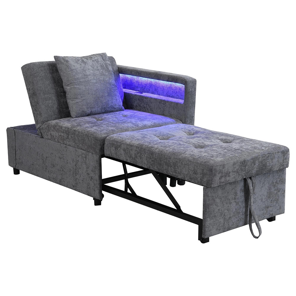 Divano letto 3 in 1 multifunzione - Xylo - tessuto lino, schienale regolabile, braccioli con LED e USB/Type-C