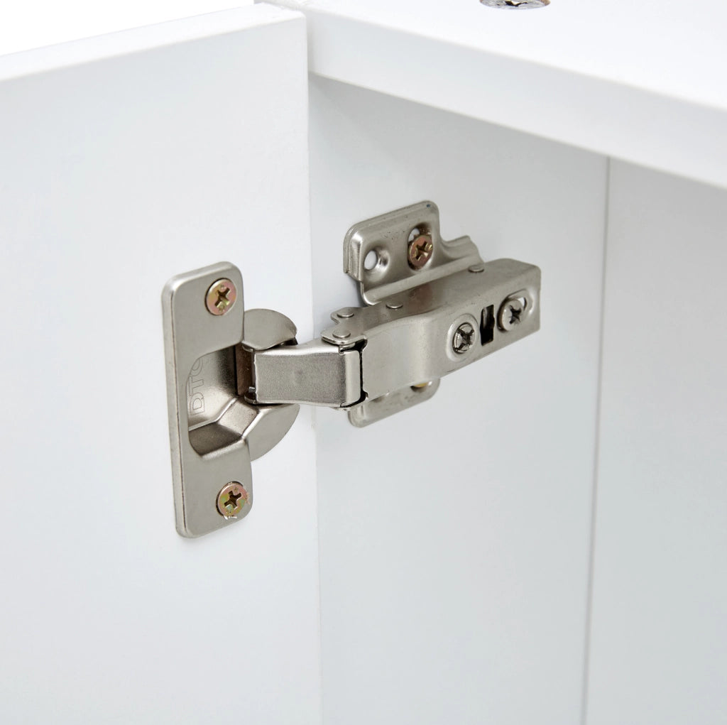 Armadietto a specchio da parete in MDF bianco con anta in vetro e ripiani interni