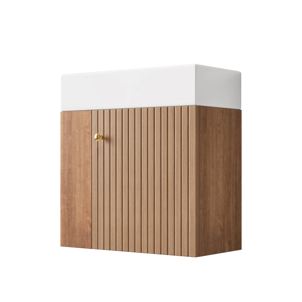 Mobile bagno compatto con lavabo in ceramica marrone