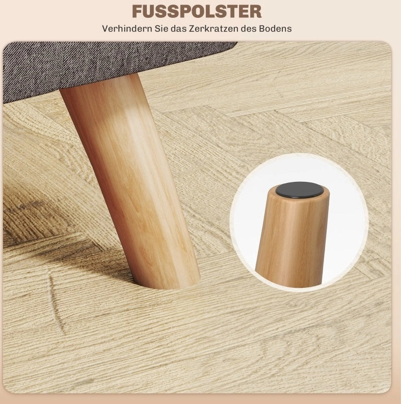 Pouf con Gambe in Legno di Gommello e Rivestimento Effetto Lino, Grigio, 27x27x26 cm