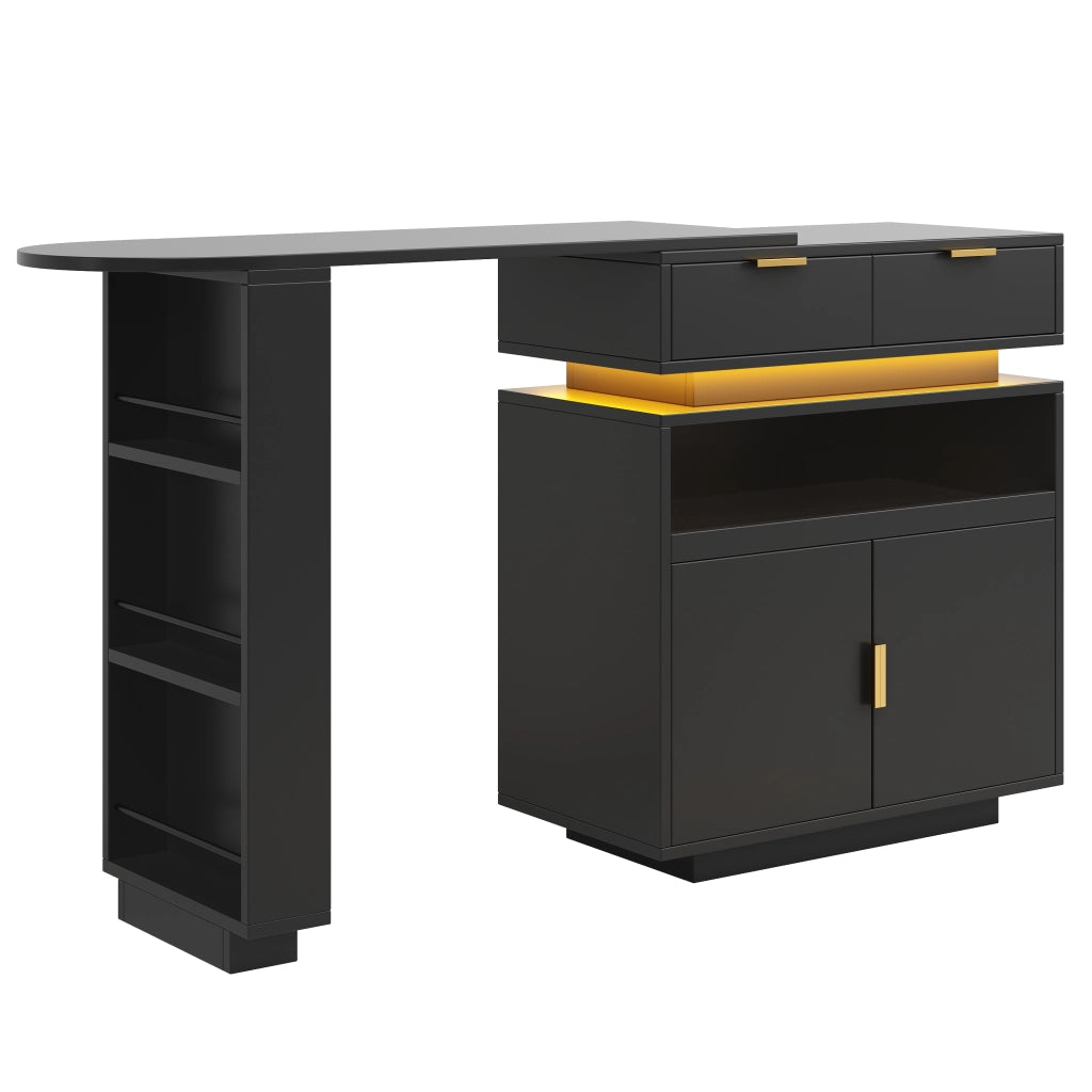Tavolo da bar allungabile con piano girevole e LED Bluetooth; 115-183x40x99;5 cm; MDF nero