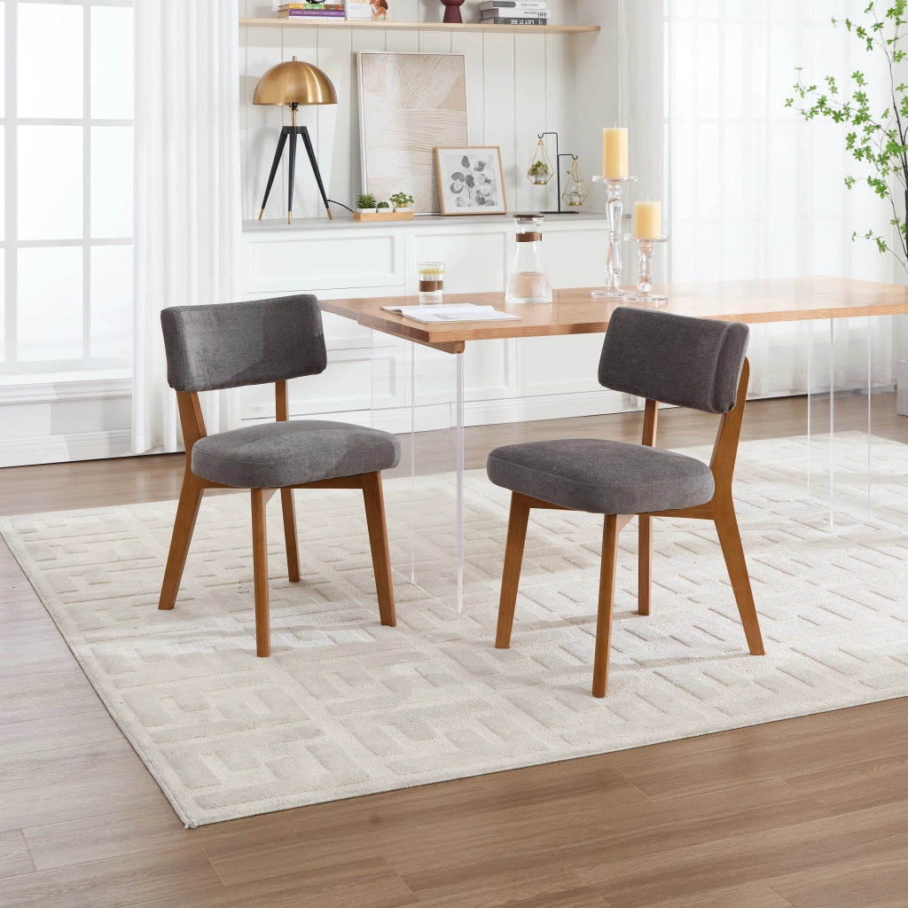 Sedia da sala da pranzo set di 2 con seduta imbottita e schienale ergonomico, in legno e tessuto di lino grigio