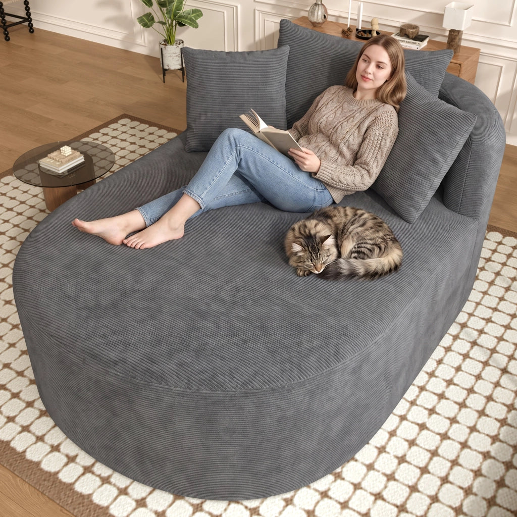 Poltrona relax ovale in velluto a coste; seduta extra profonda 122 cm; schiuma; grigio scuro