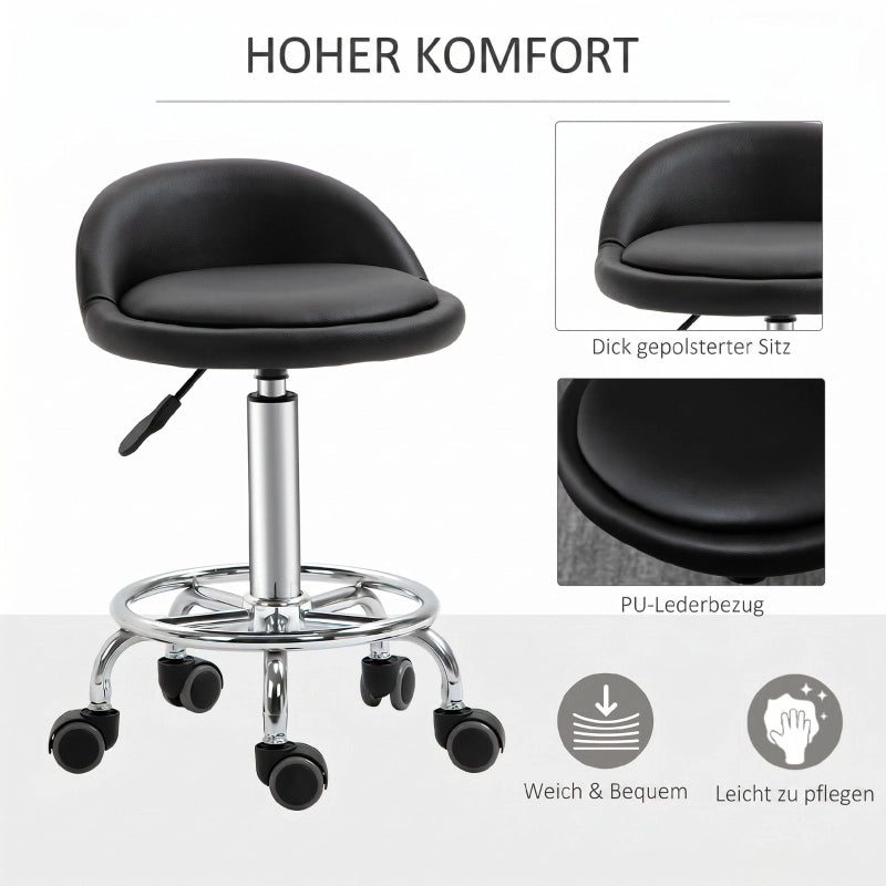 Sedia da Ufficio con Ruote Set da 2 con Schienale, Altezza Regolabile e Poggiapiedi, in Ecopelle, Nero, 38 × 38 × 57-72 cm