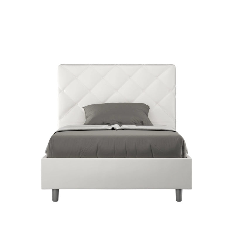 Letto imbottito Piazza e mezzo 130x200 cm Priya - Bianco,Similpelle,Con rete