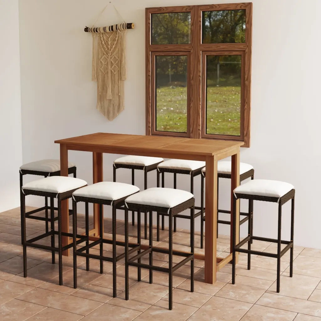 Set da Bar da Giardino 9 pz con Cuscini Marrone 3068013