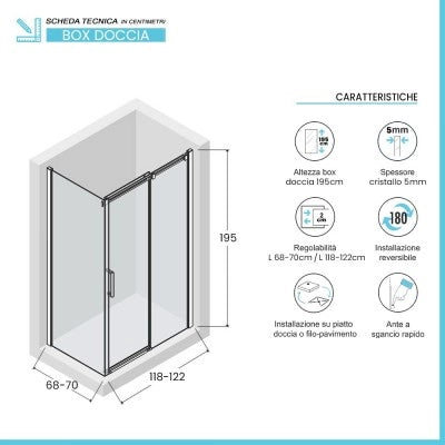 Box doccia angolare 70x120 cm scorrevole in cristallo temperato  Tay