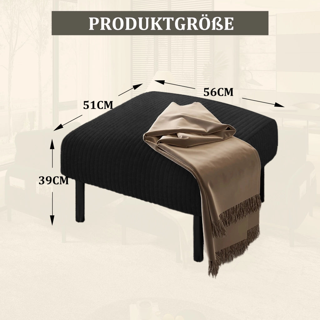 POUF 56x51x39 cm in corduroy nero con struttura in metallo