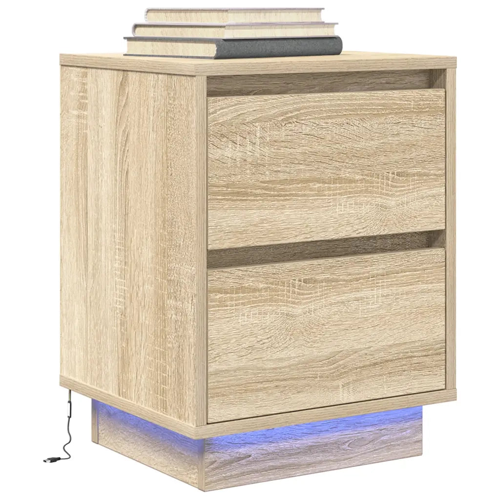 Comodini con Luci a LED 2 pz-Set di 2 Tavolino da notte Rovere Sonoma 38x34x50 cm 104254