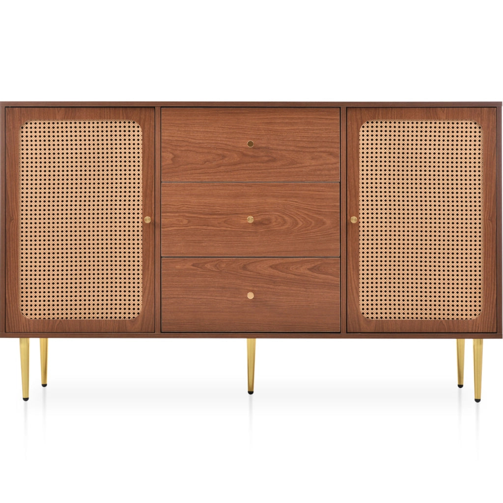 Credenza 150x40x90 cm con 2 ante; 3 cassetti e ripiano regolabile color noce HOMVRA