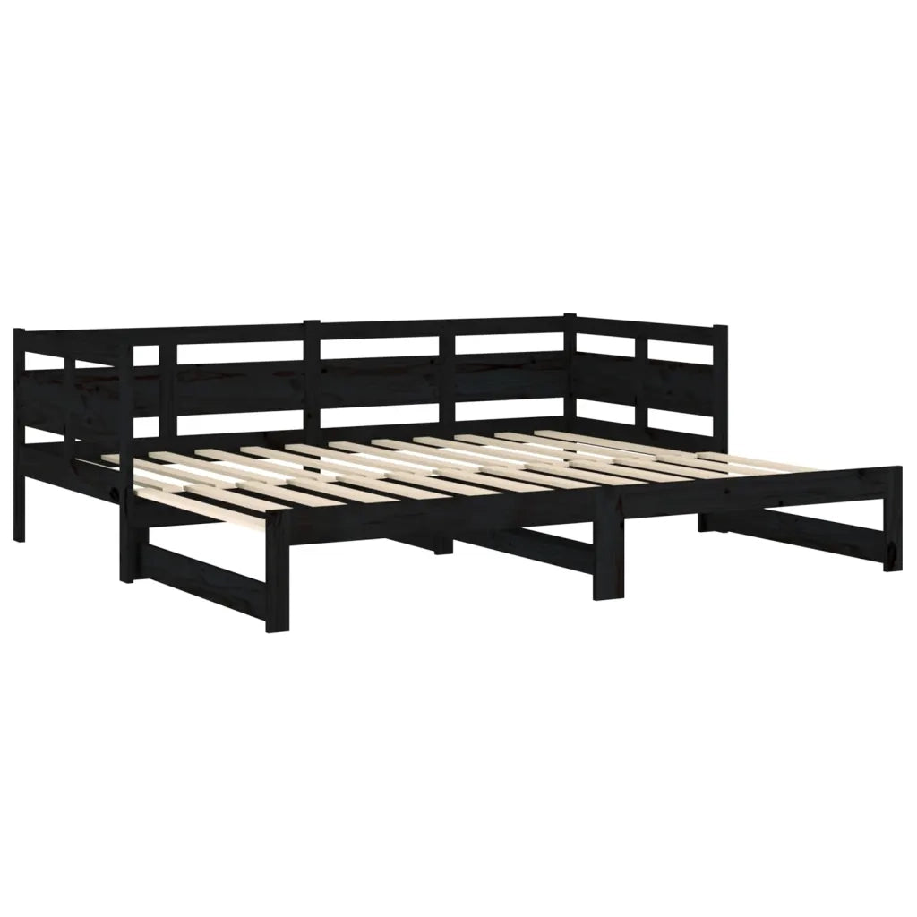 Letto singolo | Letto per adulti | Dormeuse Estraibile Nera in Legno Massello di Pino 2x(90x190)cm