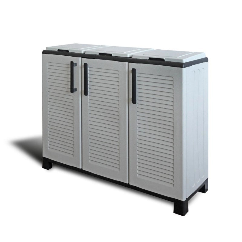 Pattumiera per raccolta differenziata 3 ccomparti con coperchi cm 102x37x90 h