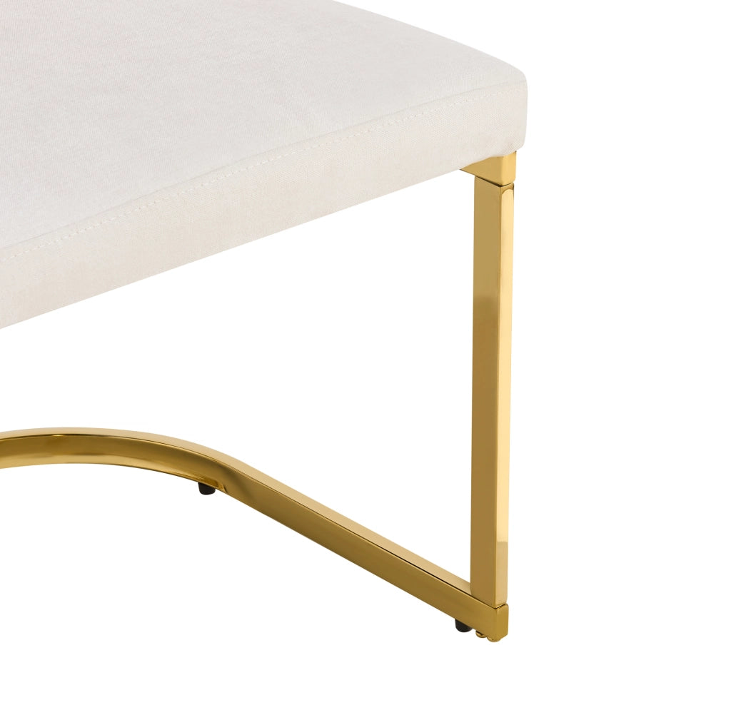 Set di 4 sedie con doppio schienale in ciniglia beige e gambe in metallo oro