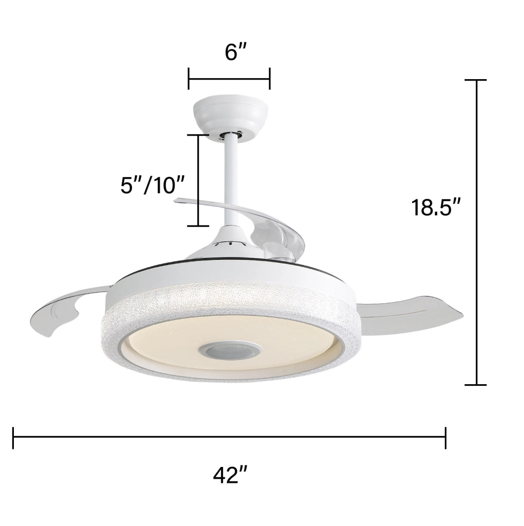 Ventilatore da soffitto 42 pollici con LED 32 W RGB e motore DC reversibile bianco