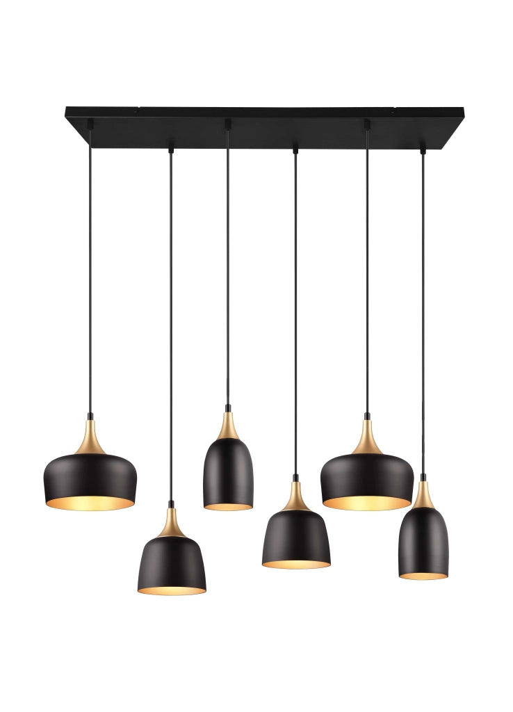 Lampada a sospensione 6 diffusori Chiraz nero e oro