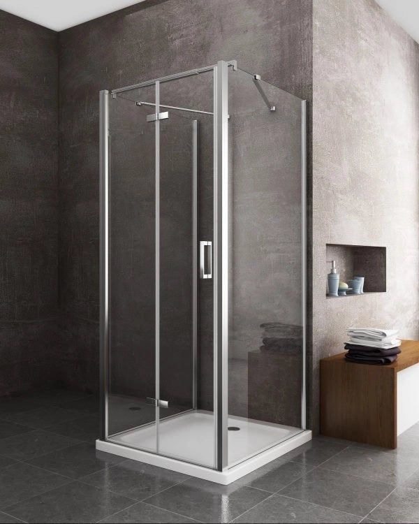 Box cabina doccia a 3 lati con apertura a libro pieghevole a pacchetto H.190 cromo trasparente anticalcare misure  77,5-80 fisse + Porta 78,8-80,8
