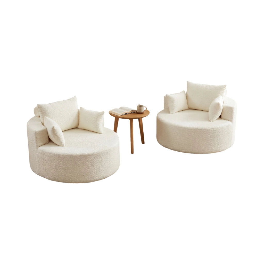 Poltrona modulare in ciniglia beige con cuscino schienale; set da 2 pezzi