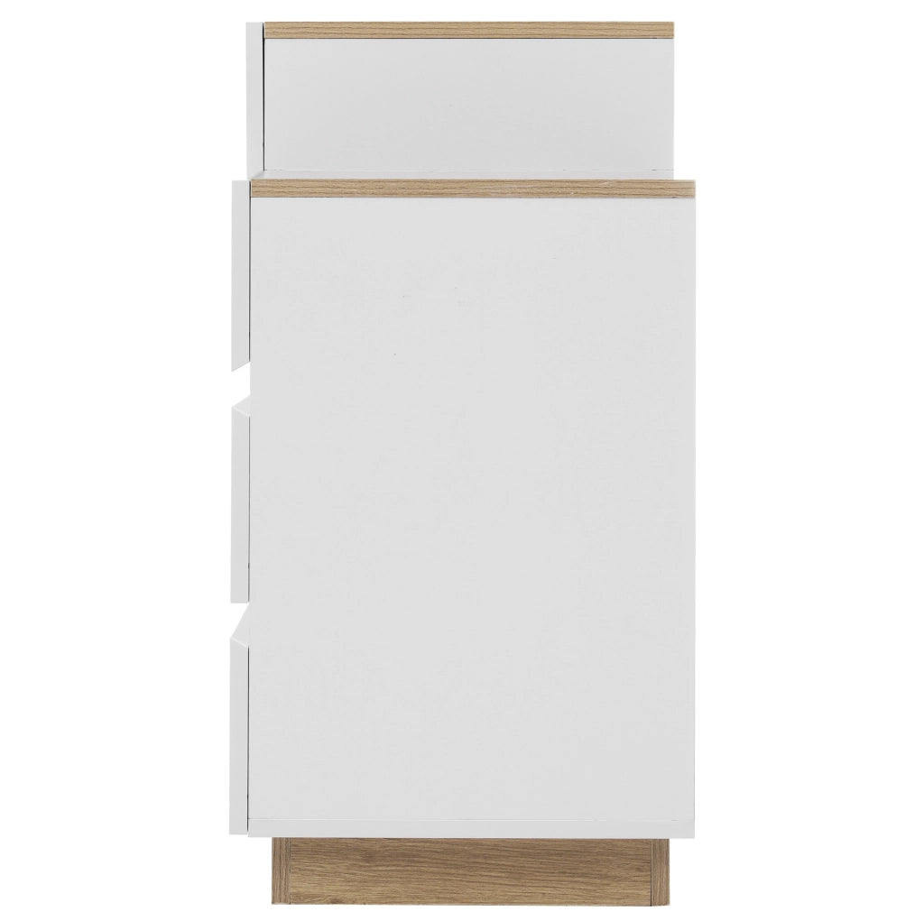 Scrivania con 5 cassetti in pannello E1 effetto quercia e bianco per camera da letto